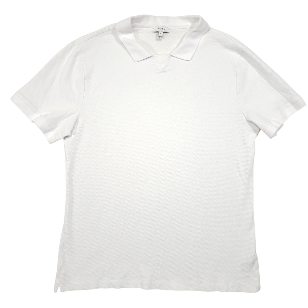 Reiss Polo Shirt Mens XL White Cassius Johnny Collar Textured Cotton Knit Top